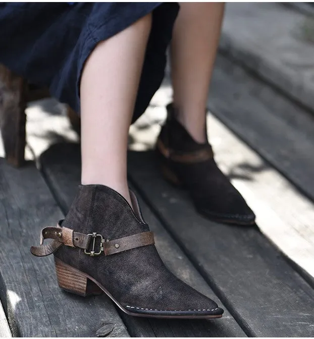 ARTMU LEATHER WESTERN CHELSEA BOOTS WITH BUCKLE DETAIL