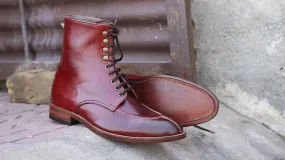 Awesome Handmade Men's Burgundy Leather Split Toe Boots, Men Fashion Ankle Boots