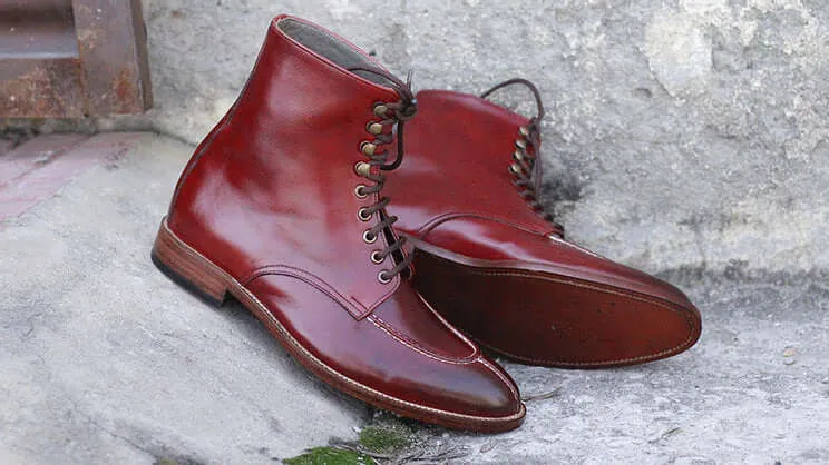 Awesome Handmade Men's Burgundy Leather Split Toe Boots, Men Fashion Ankle Boots