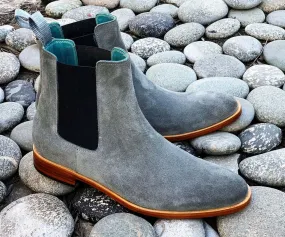 Awesome Handmade Men's Gray Suede Chelsea Slip On Boots, Men Fashion Dress Ankle Boots