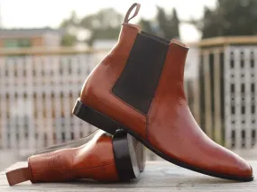 Awesome Handmade Men's Tan Leather Chelsea Boots, Men Fashion Ankle Boots, Men Designer Boots