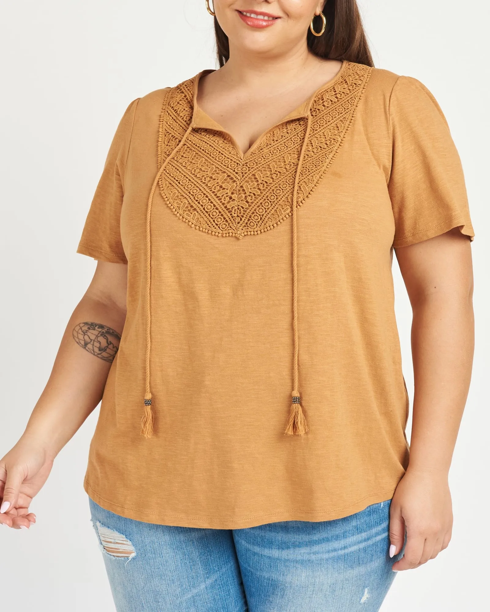 Emily Mocha Split-Neck Tee | MOCHA