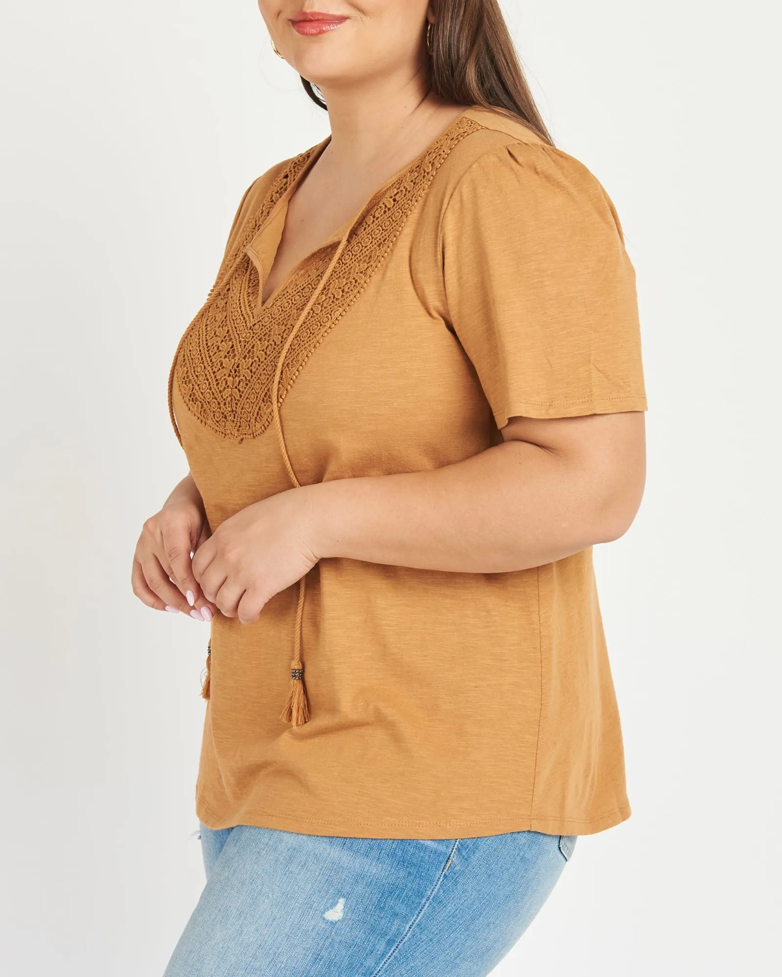 Emily Mocha Split-Neck Tee | MOCHA