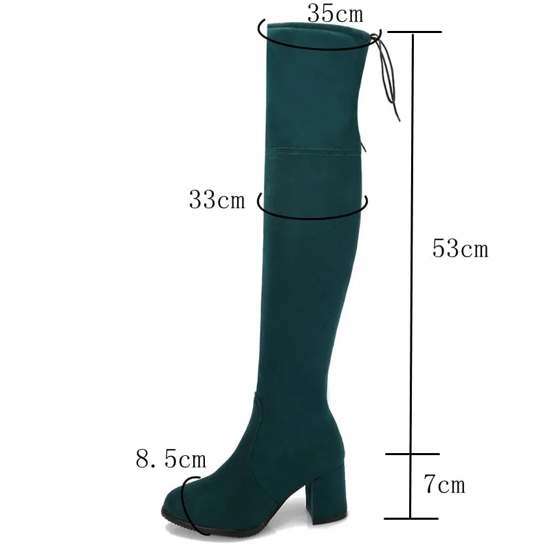 Funki Buys | Boots | Women's Thigh High Square Mid Heel Boots