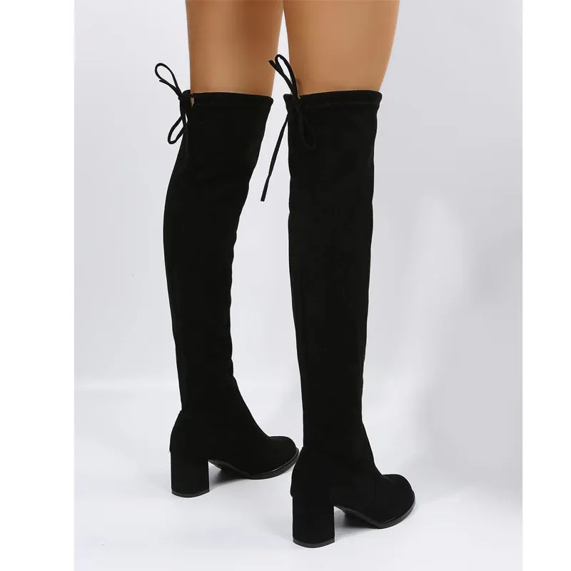 Funki Buys | Boots | Women's Thigh High Square Mid Heel Boots