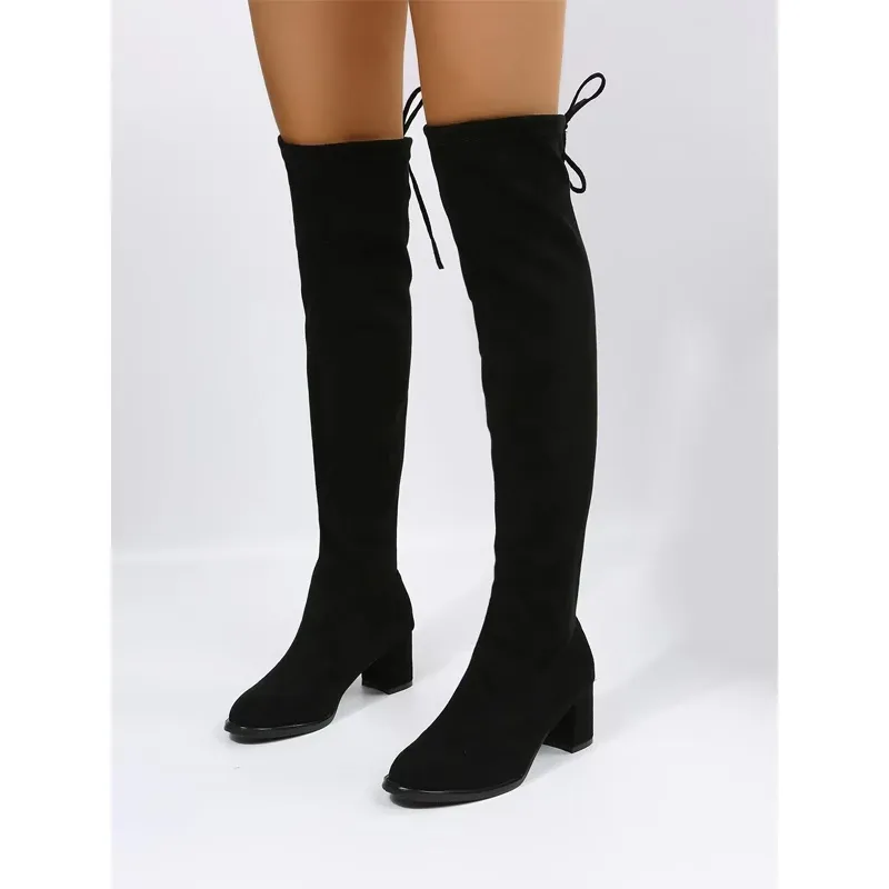 Funki Buys | Boots | Women's Thigh High Square Mid Heel Boots