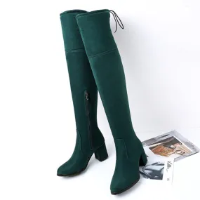 Funki Buys | Boots | Women's Thigh High Square Mid Heel Boots