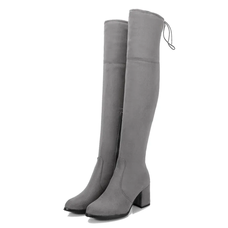 Funki Buys | Boots | Women's Thigh High Square Mid Heel Boots