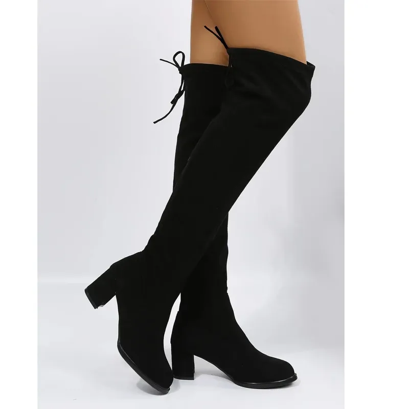 Funki Buys | Boots | Women's Thigh High Square Mid Heel Boots