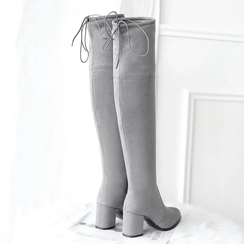 Funki Buys | Boots | Women's Thigh High Square Mid Heel Boots