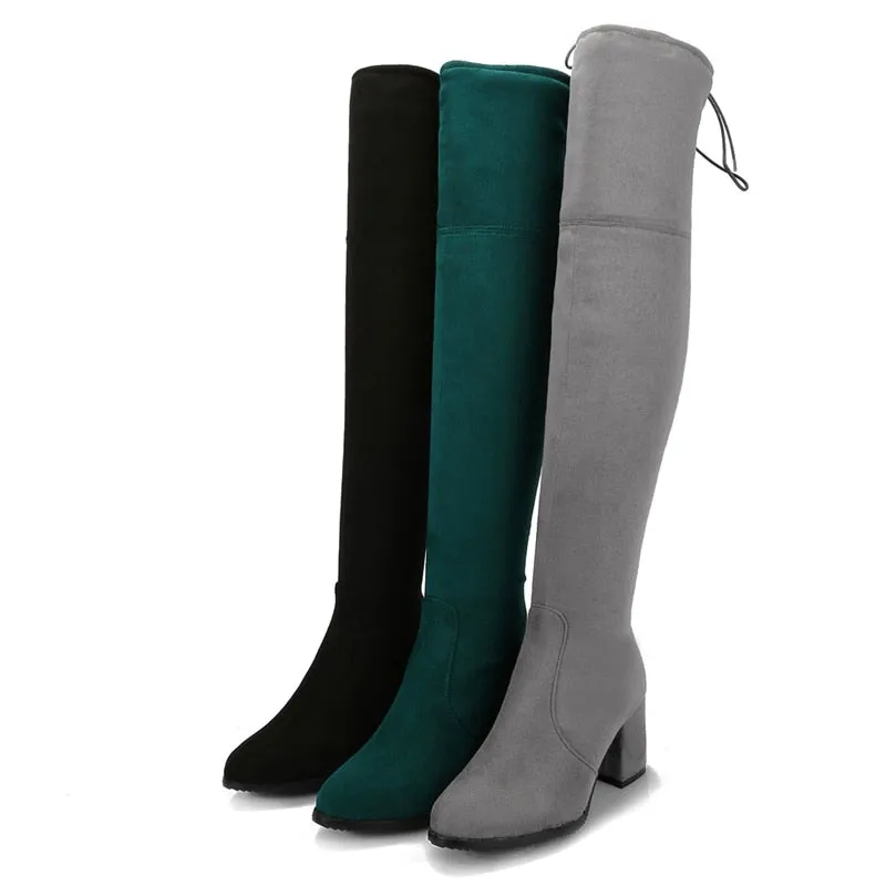 Funki Buys | Boots | Women's Thigh High Square Mid Heel Boots