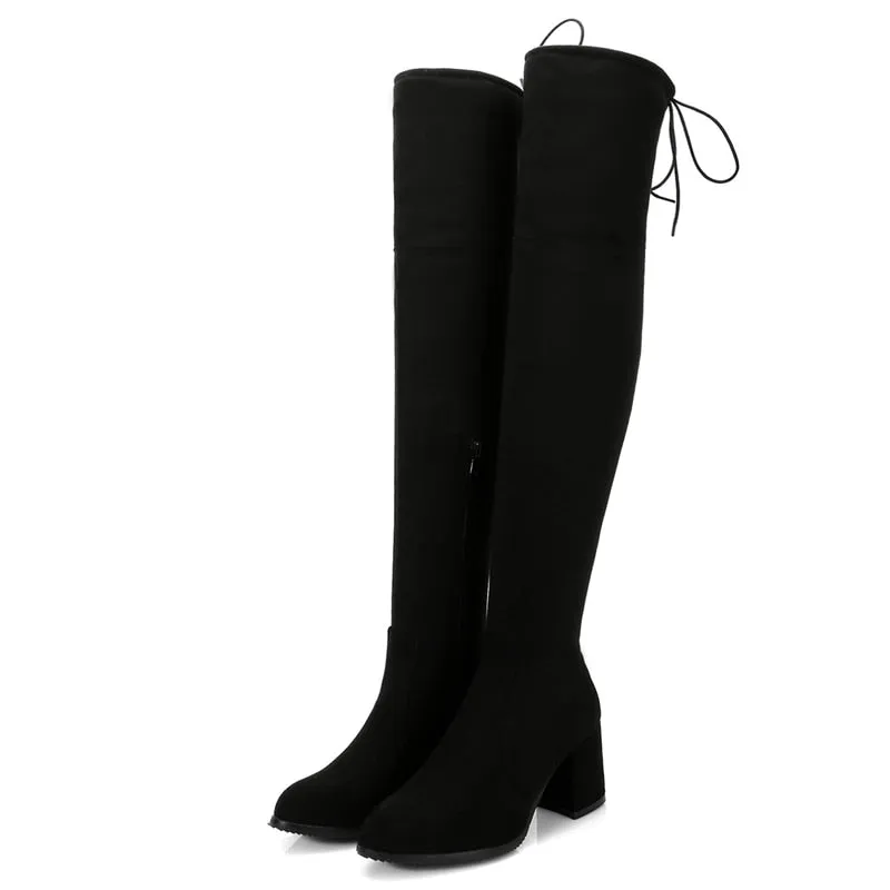 Funki Buys | Boots | Women's Thigh High Square Mid Heel Boots