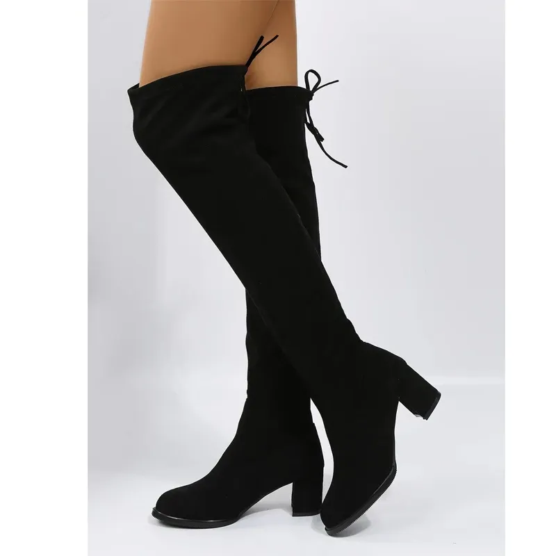 Funki Buys | Boots | Women's Thigh High Square Mid Heel Boots