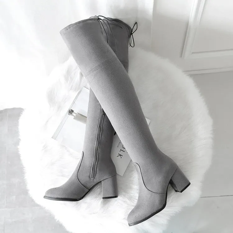 Funki Buys | Boots | Women's Thigh High Square Mid Heel Boots