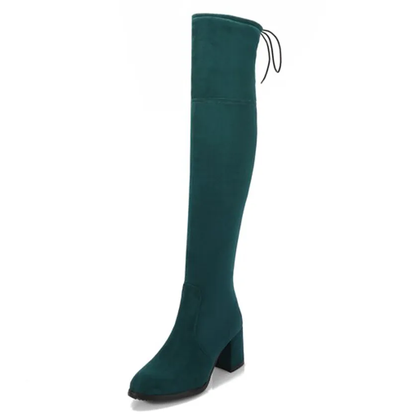 Funki Buys | Boots | Women's Thigh High Square Mid Heel Boots