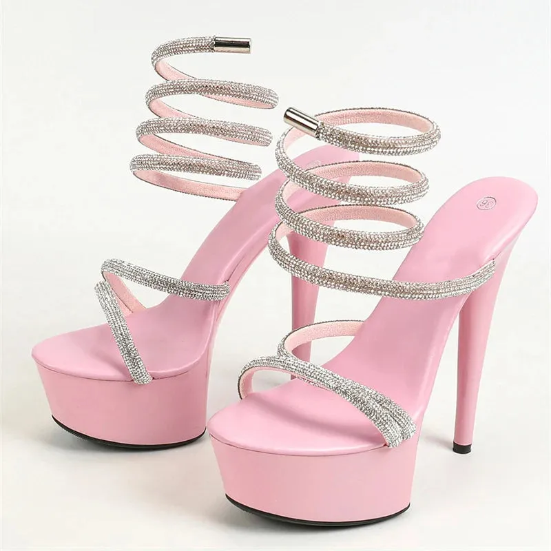 Glitter Rhinestone Ankle Strap Platform Sandals