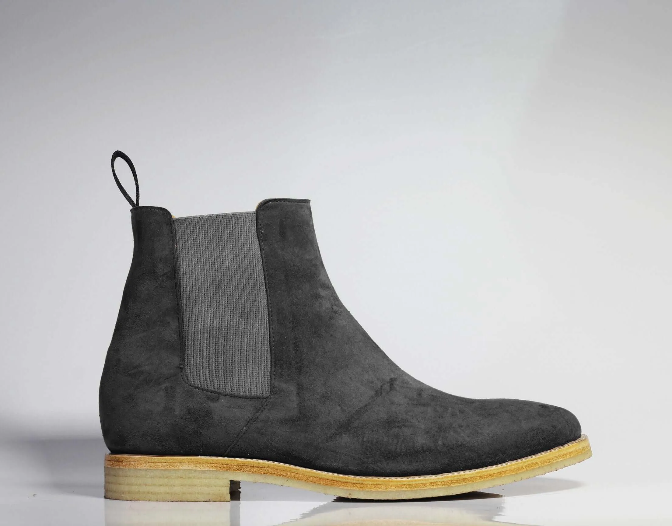 Handmade Men's Gray Suede Ankle High Chelsea boots, Men Designer Formal Boots