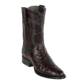 Los Altos Boots Mens #690318 Roper Style | Genuine Ostrich Leather Boots | Color Black Cherry