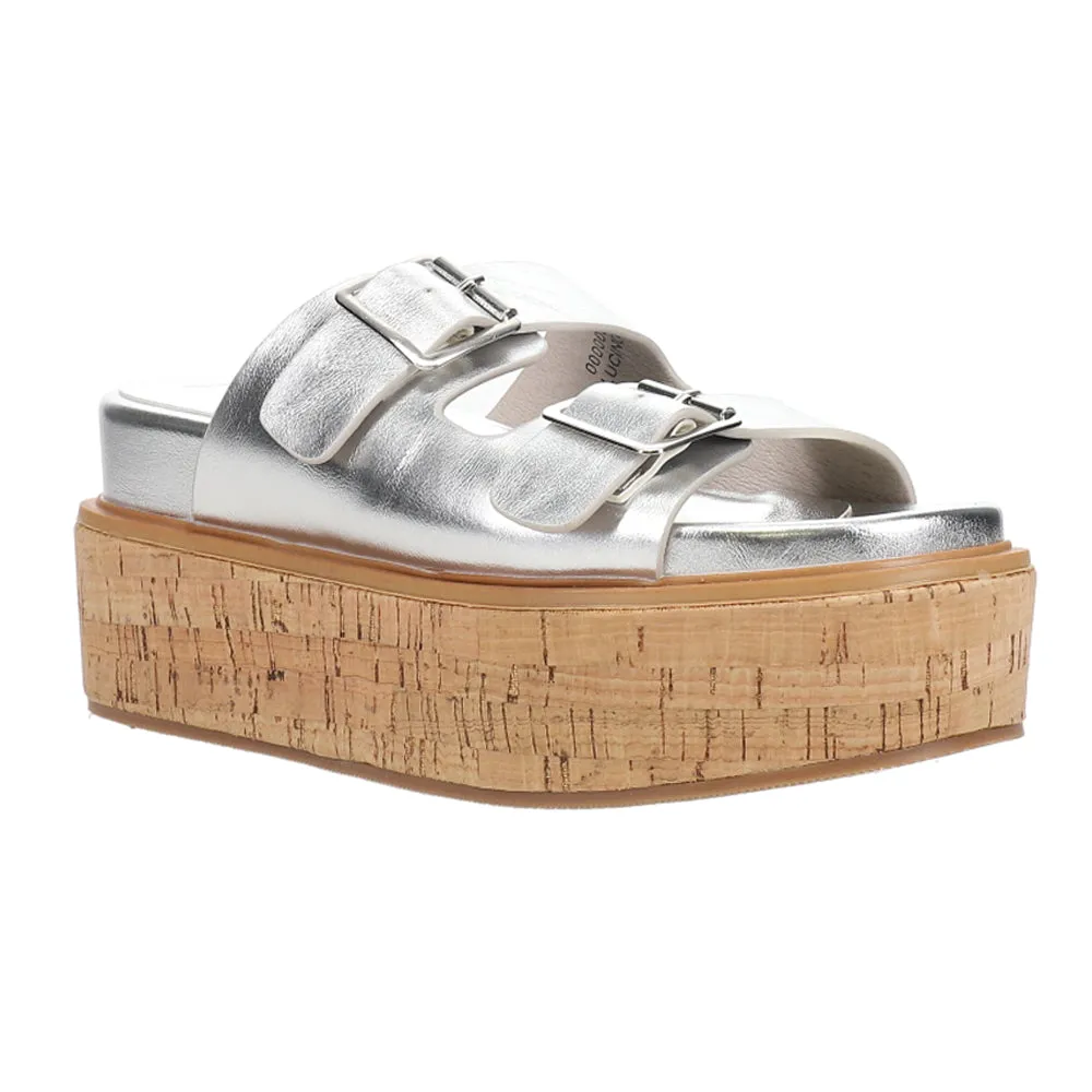 Lucinda Metallic Platform Slide Sandals