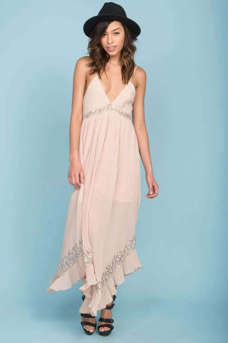 Luna Ruffled Maxi Dress Beige