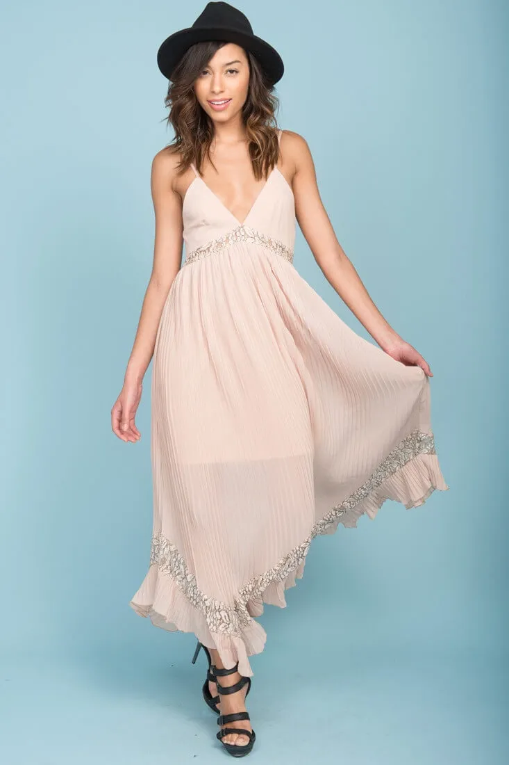 Luna Ruffled Maxi Dress Beige