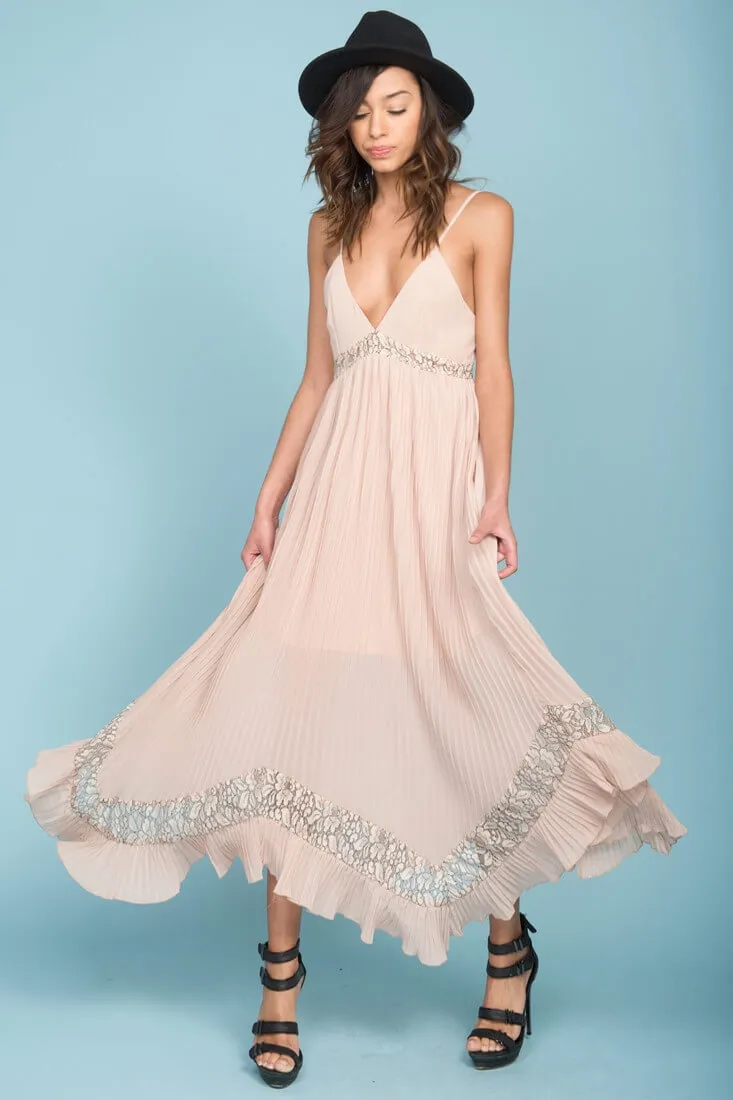 Luna Ruffled Maxi Dress Beige