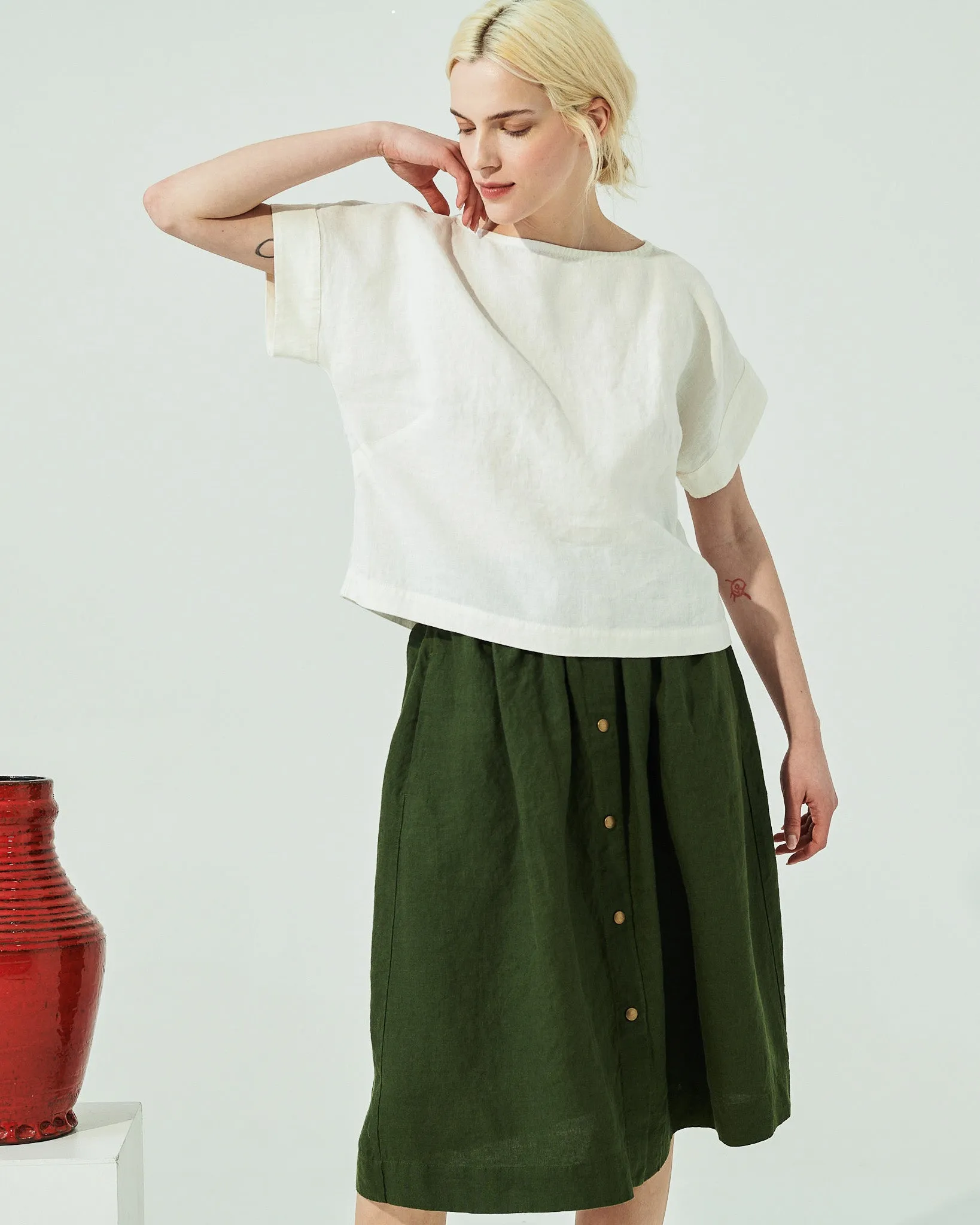 MARSEILLE linen front snap skirt (SS24)