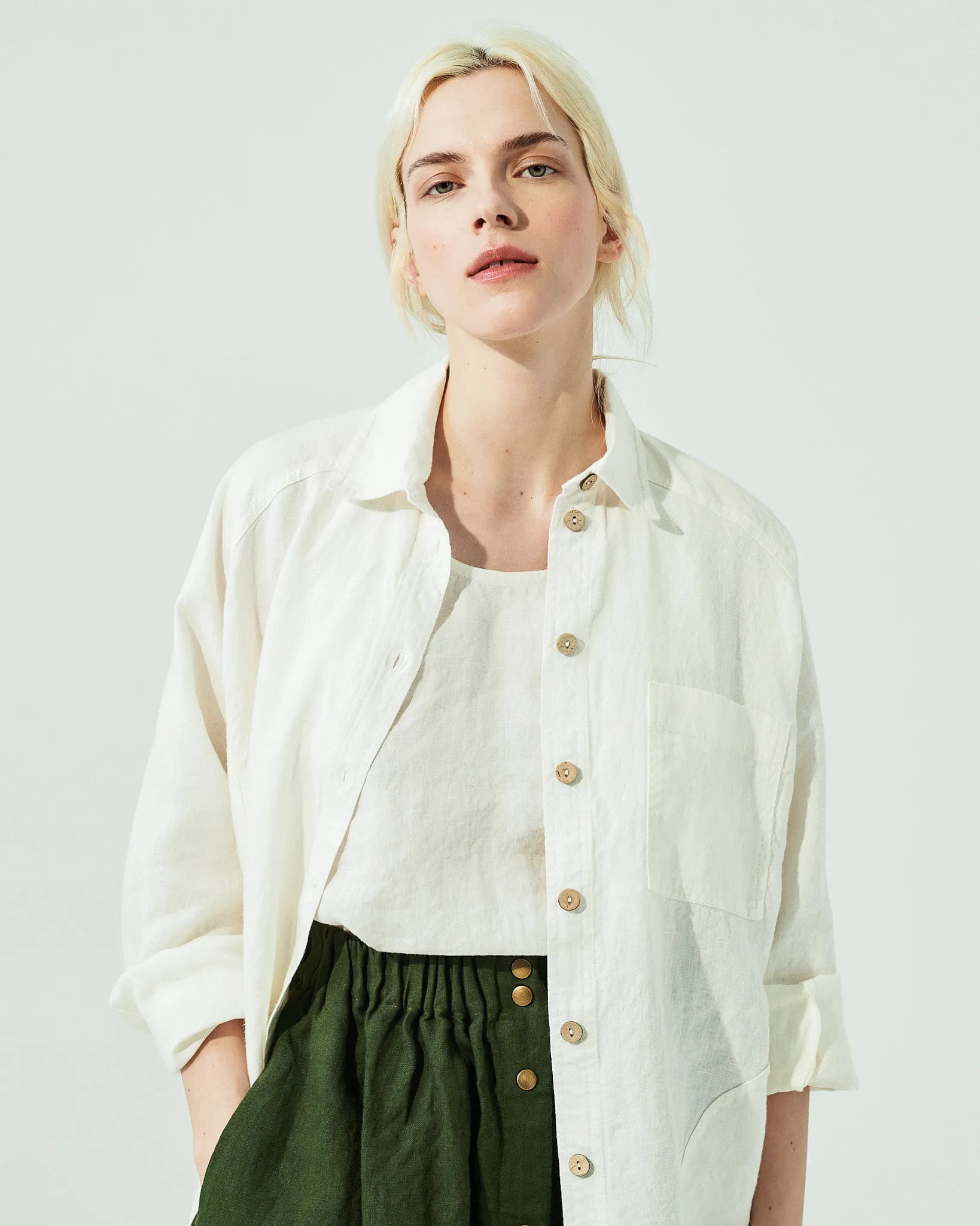 MARSEILLE linen front snap skirt (SS24)