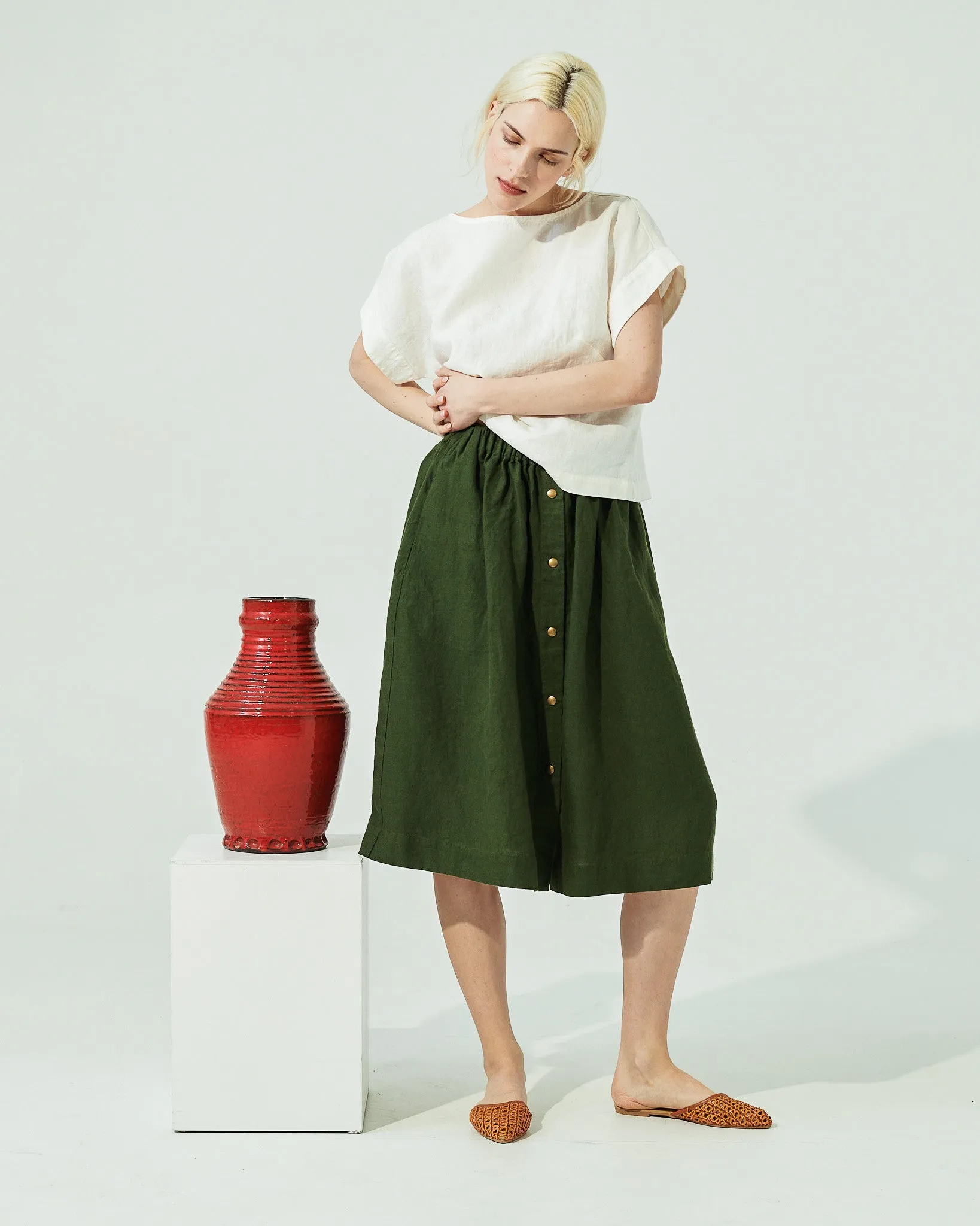 MARSEILLE linen front snap skirt (SS24)