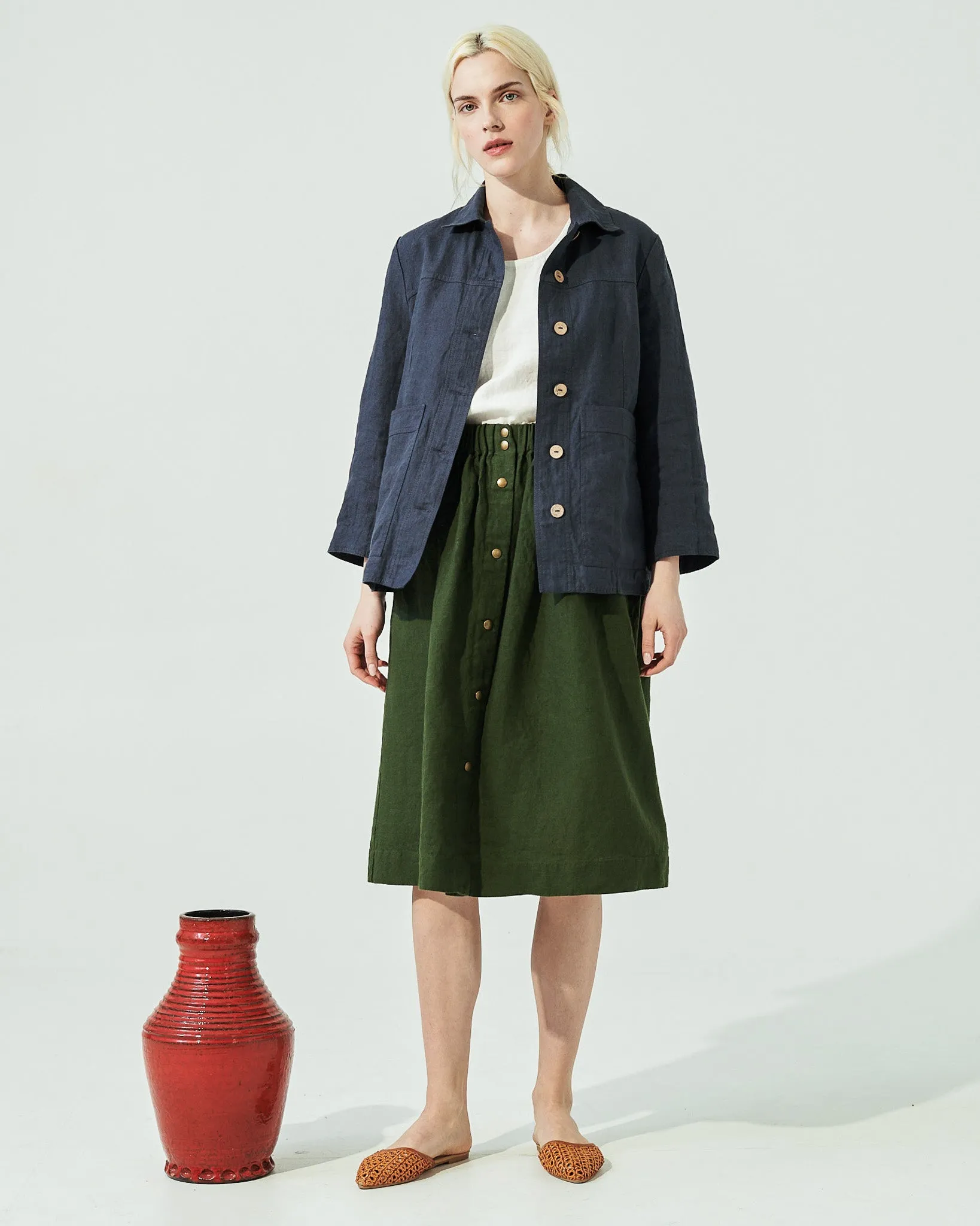 MARSEILLE linen front snap skirt (SS24)