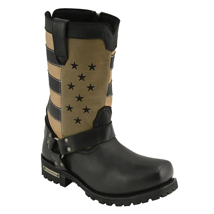 Men’s Black & Tan Stars & Stripes Harness Motorcycle Boot