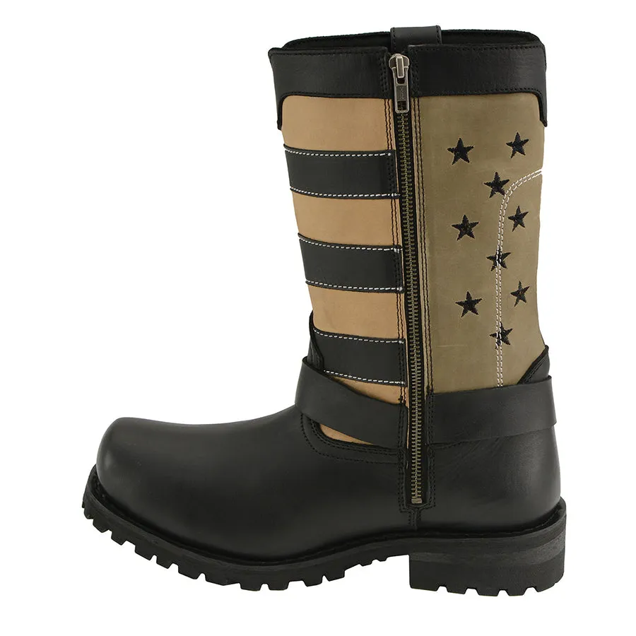 Men’s Black & Tan Stars & Stripes Harness Motorcycle Boot