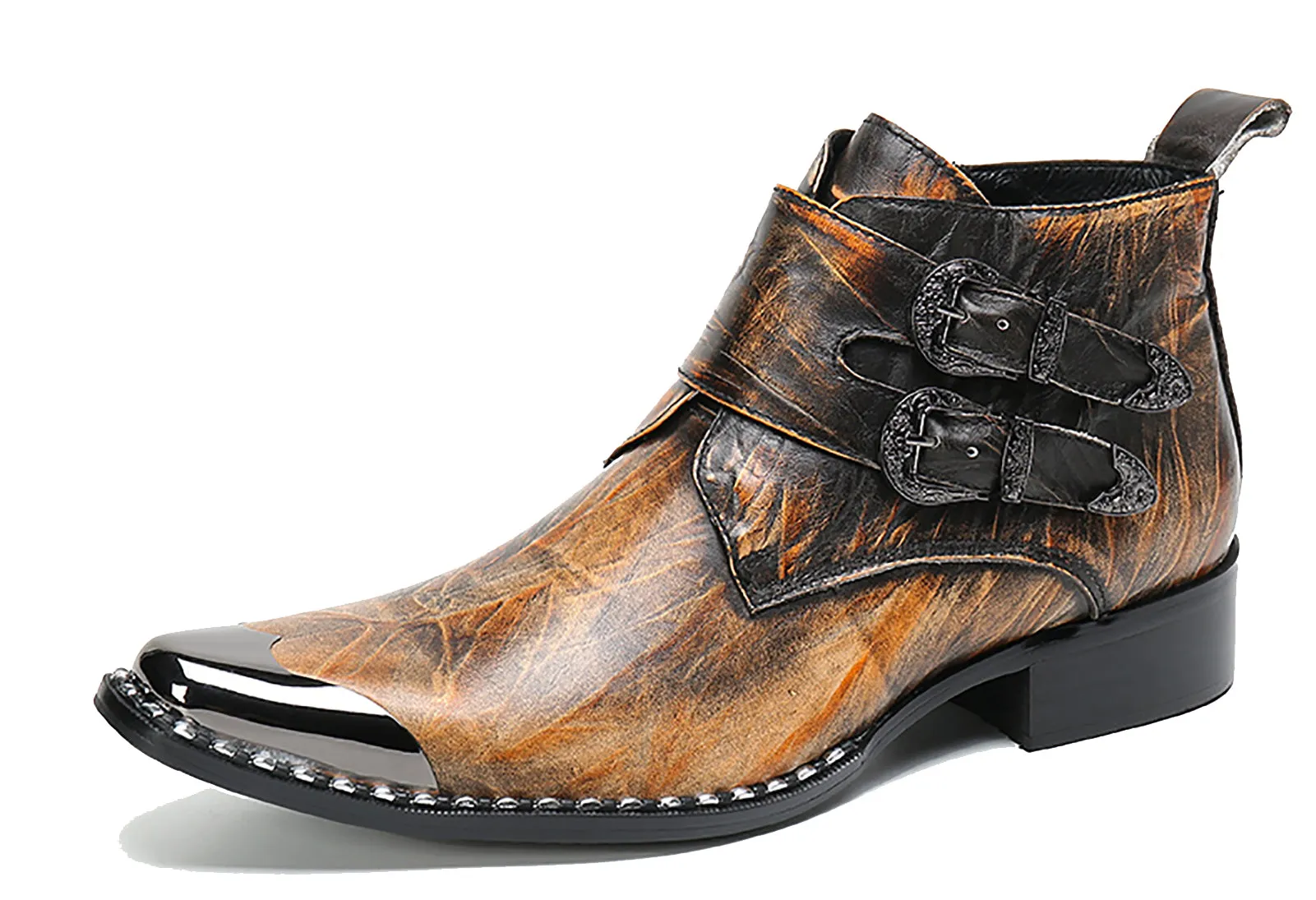 Men's Fashion Western Boots Square Metal Tip