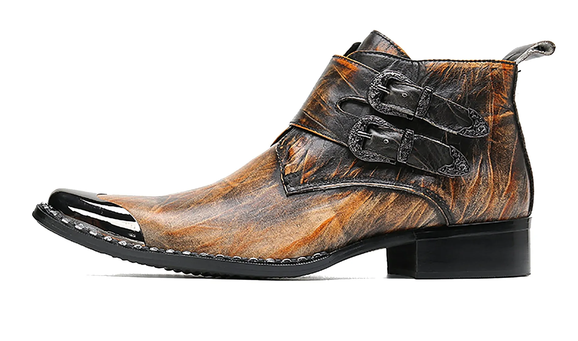 Men's Fashion Western Boots Square Metal Tip