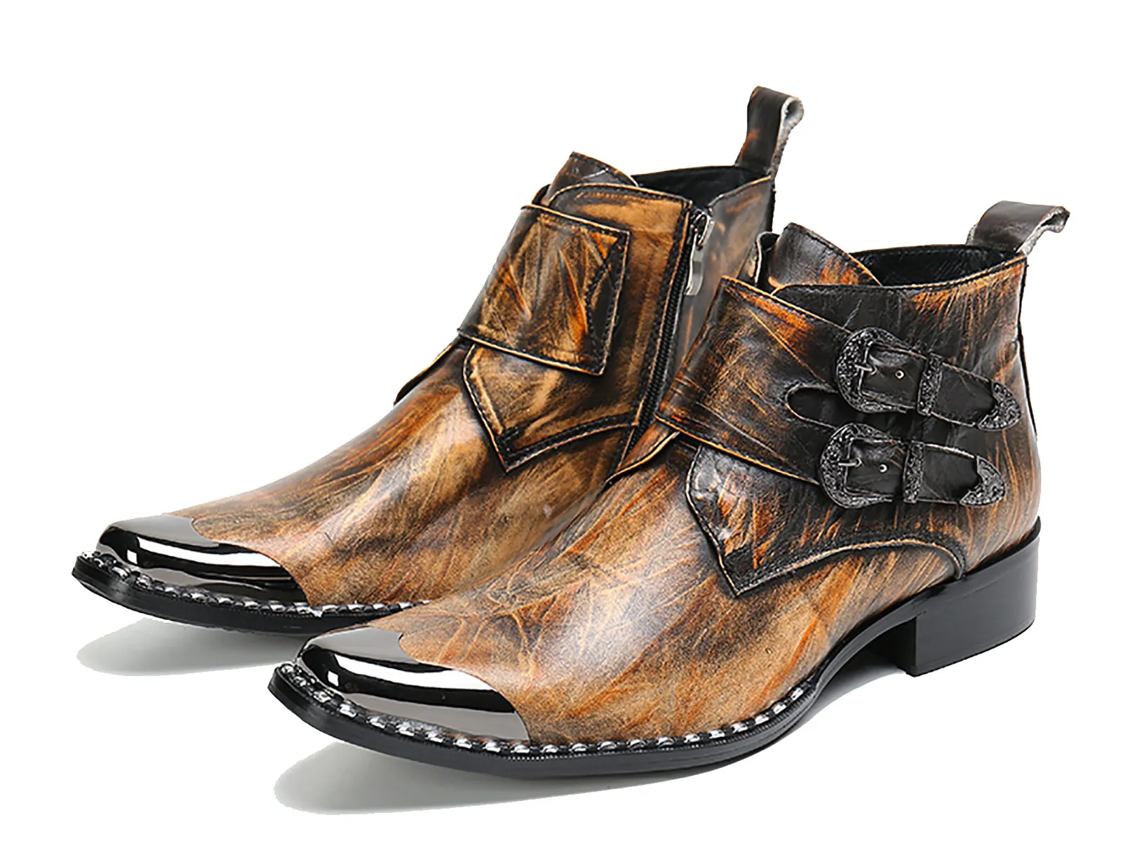 Men's Fashion Western Boots Square Metal Tip