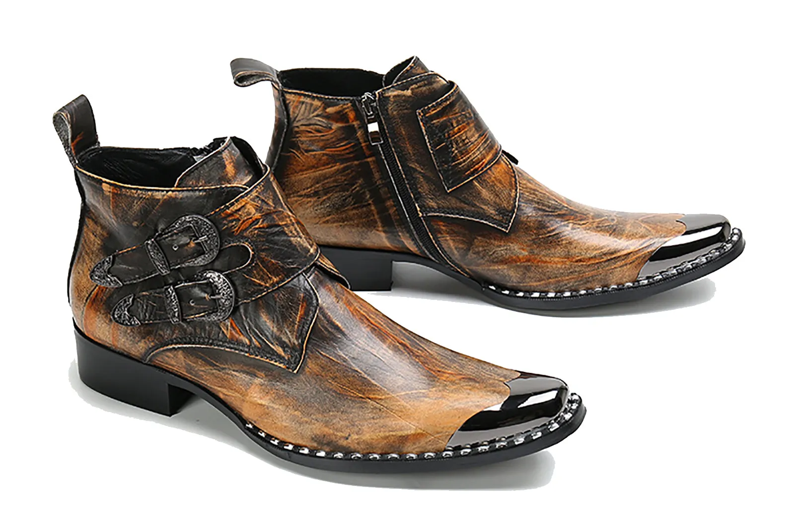 Men's Fashion Western Boots Square Metal Tip