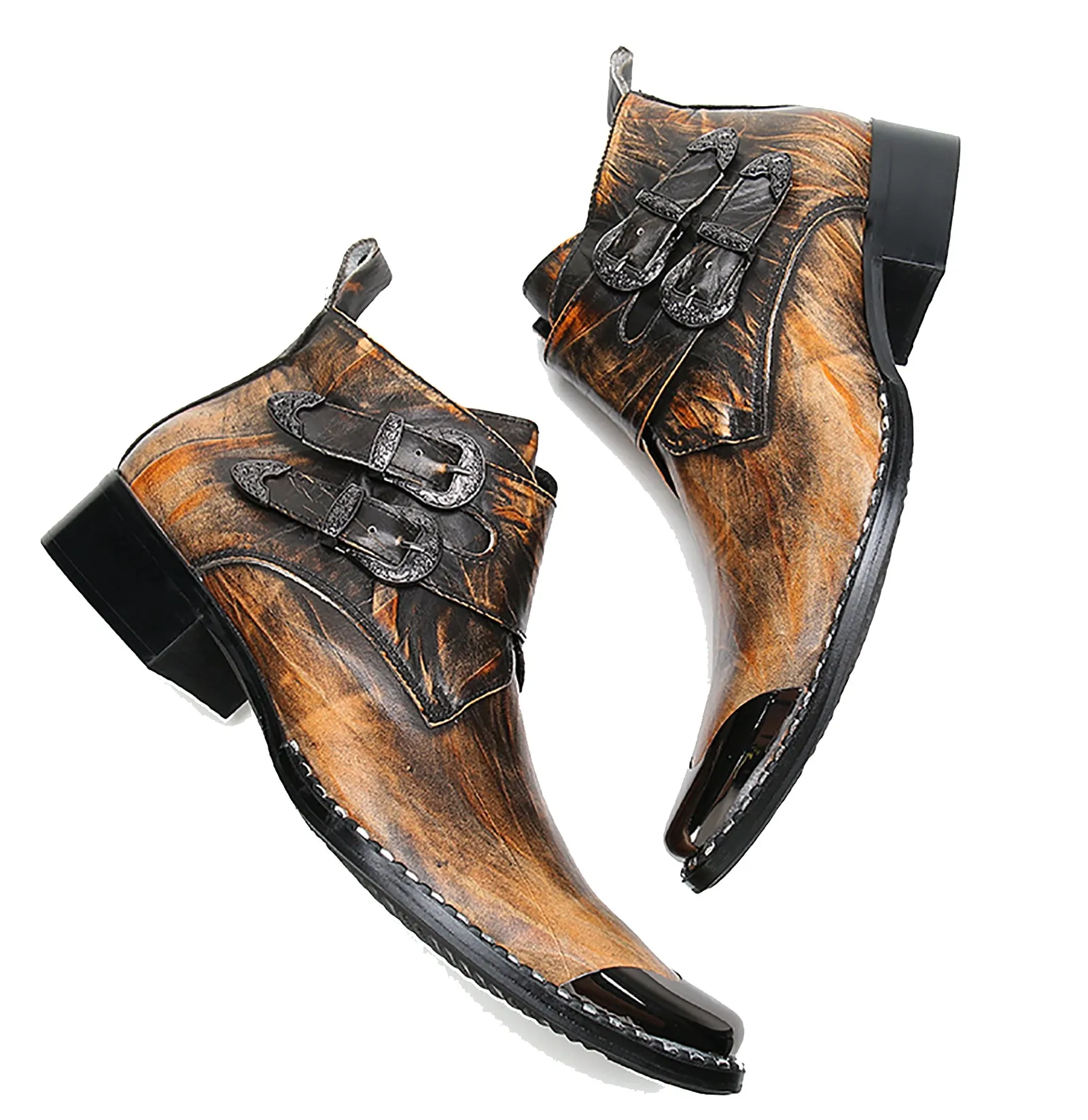 Men's Fashion Western Boots Square Metal Tip