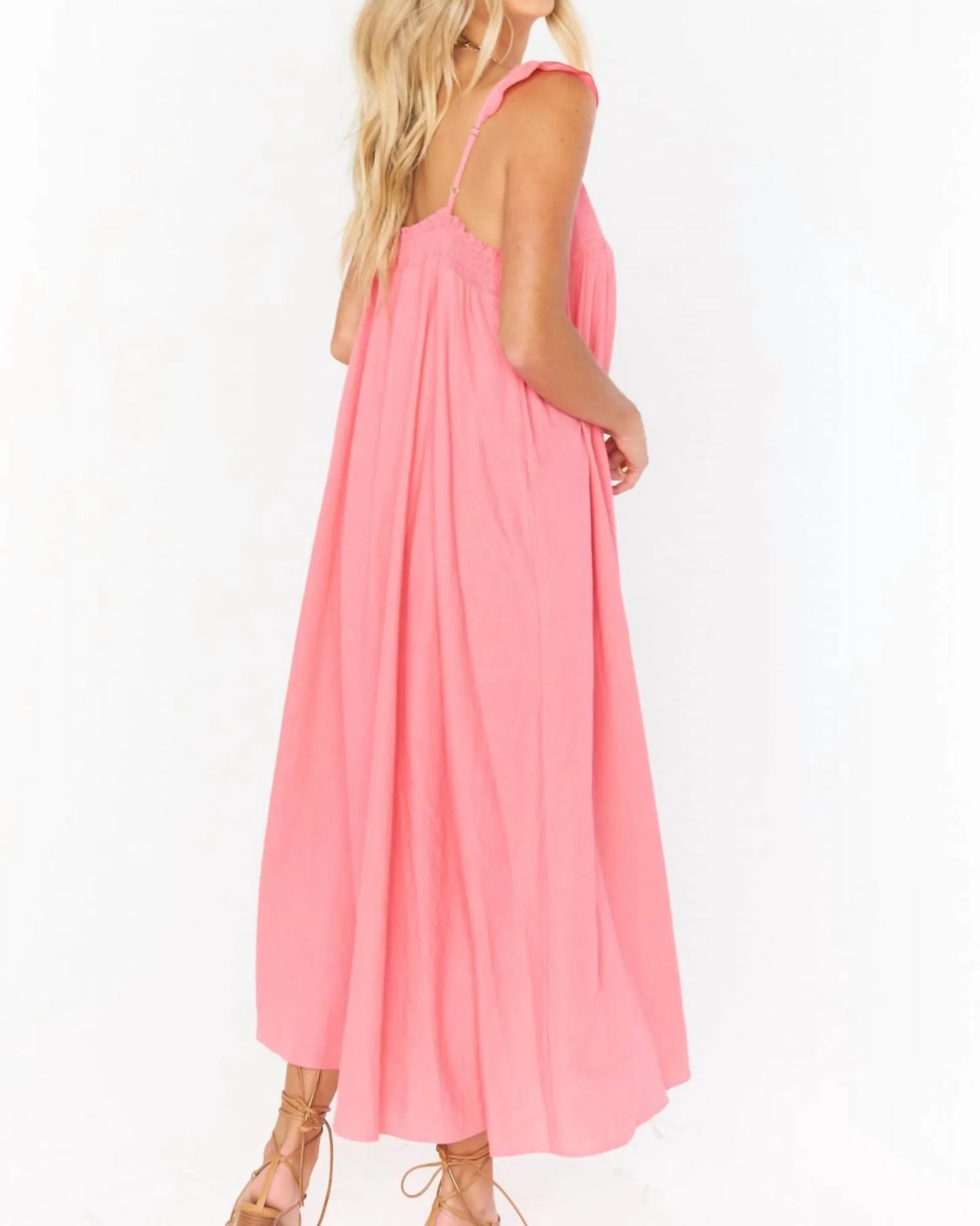 Oasis Ruffle Dress in Flamingo Pink Linen | Flamingo Pink Linen