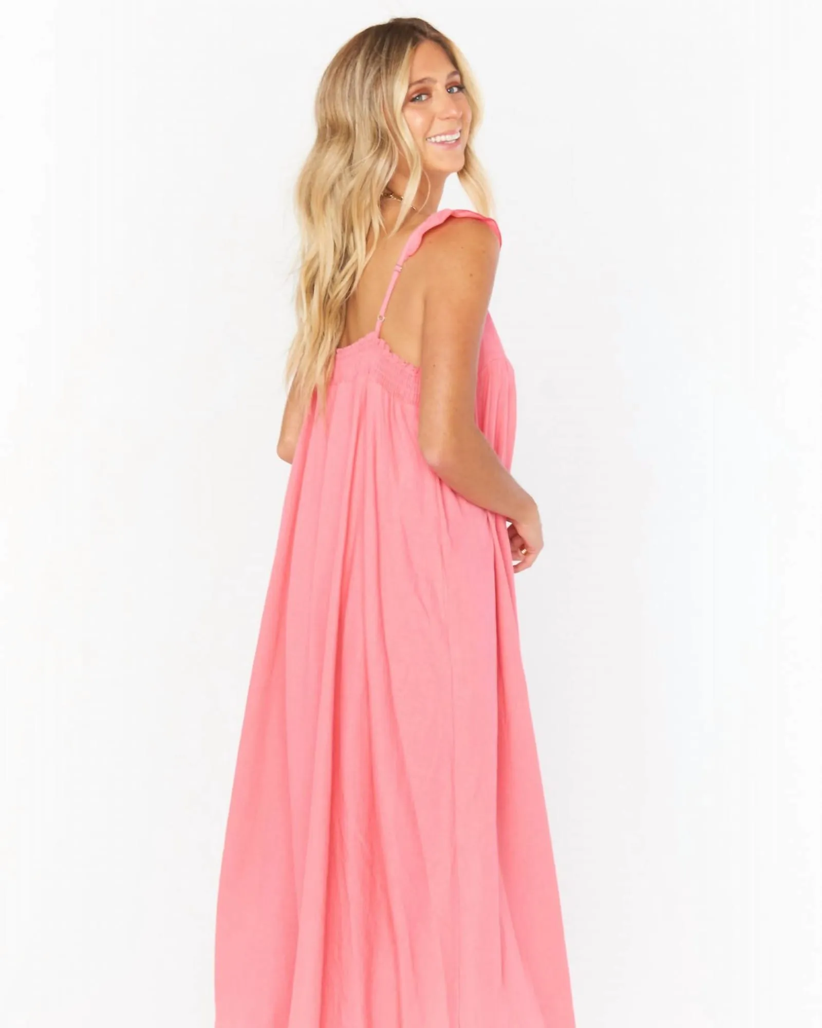 Oasis Ruffle Dress in Flamingo Pink Linen | Flamingo Pink Linen