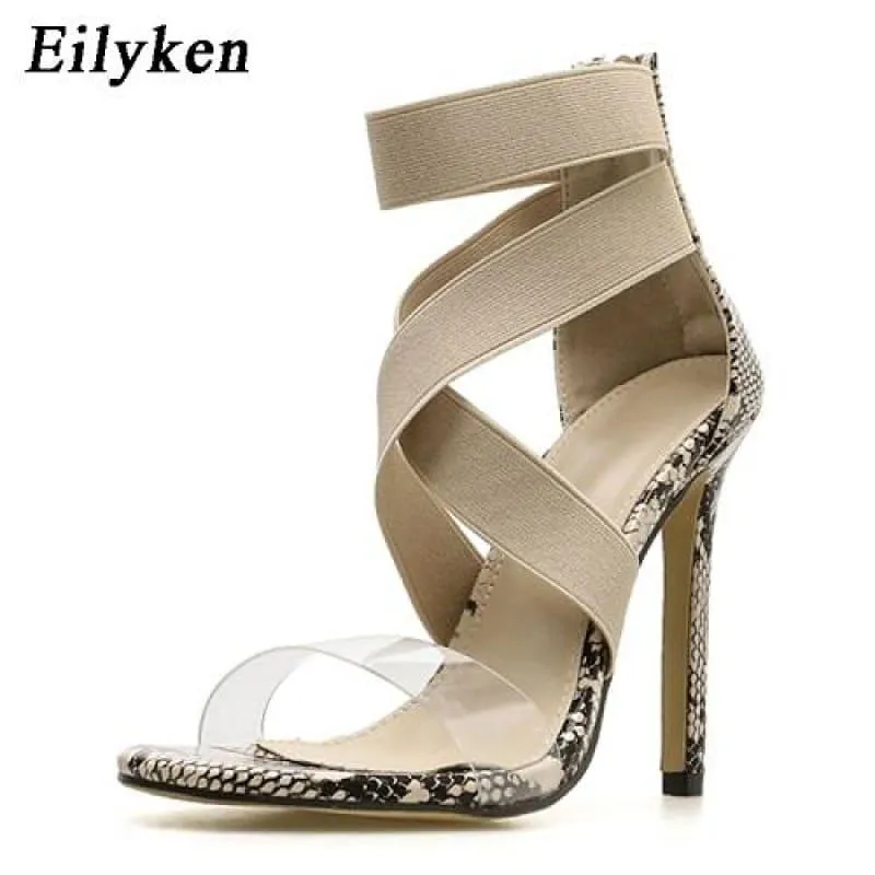 Open Toe Stiletto High Heels Stretch Fabric Sandals