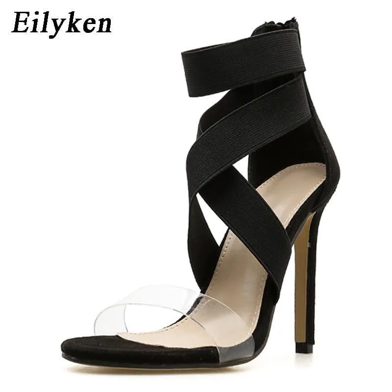 Open Toe Stiletto High Heels Stretch Fabric Sandals