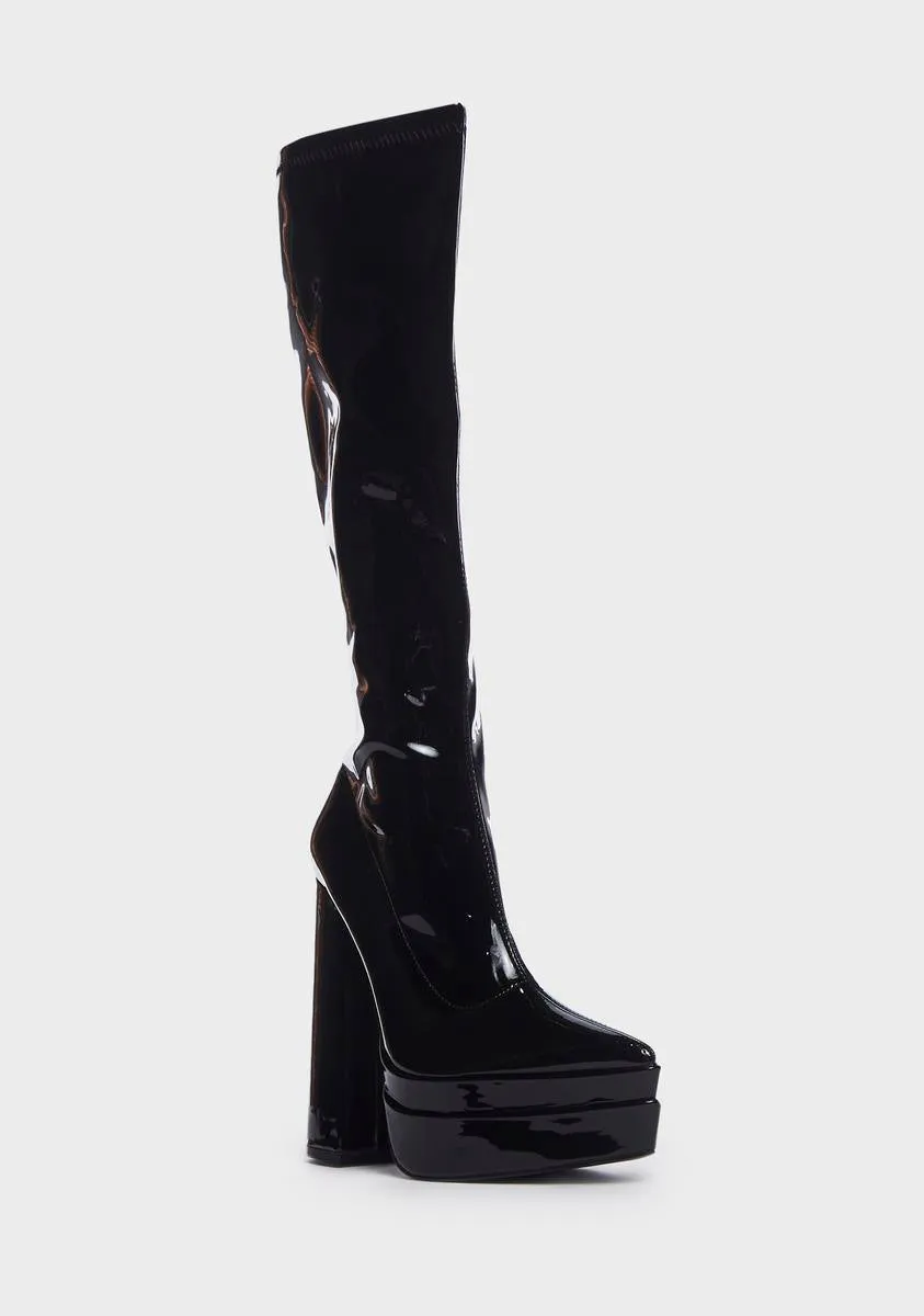 Patent End Game Knee High Boots