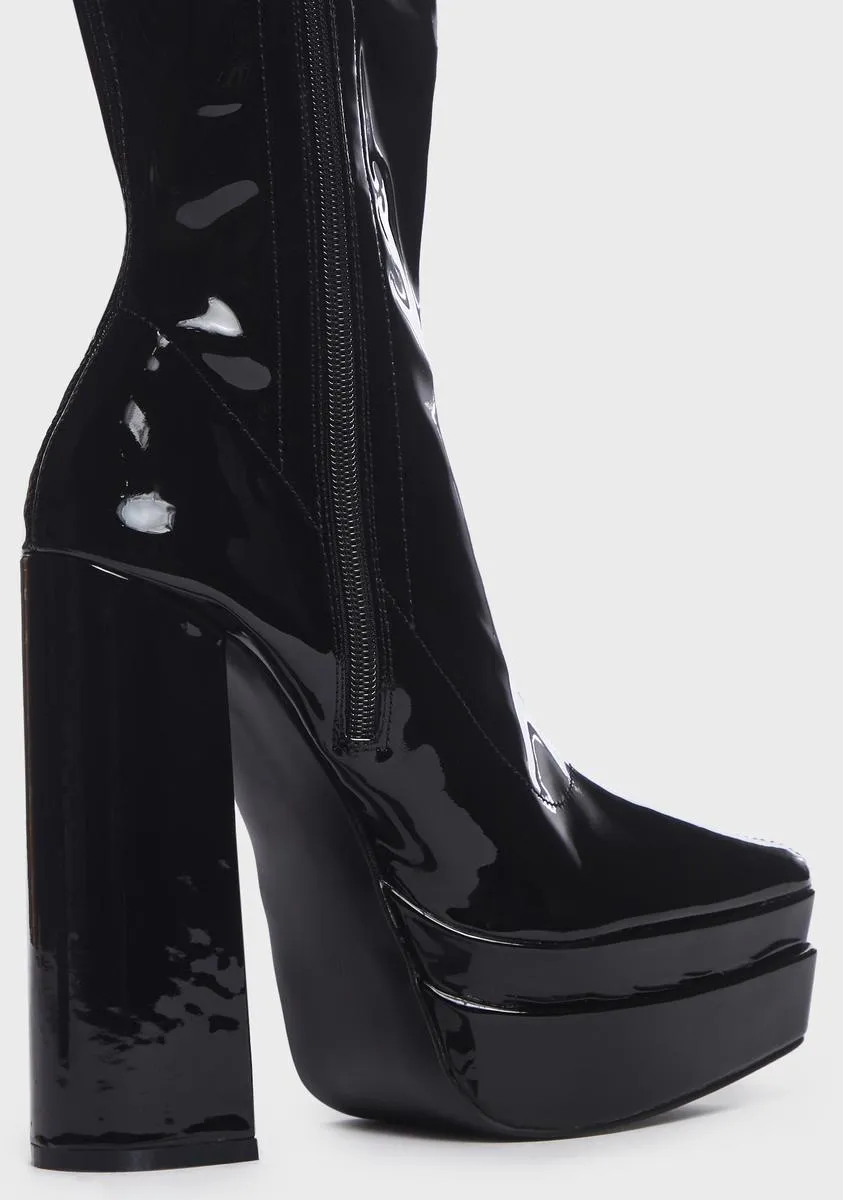 Patent End Game Knee High Boots