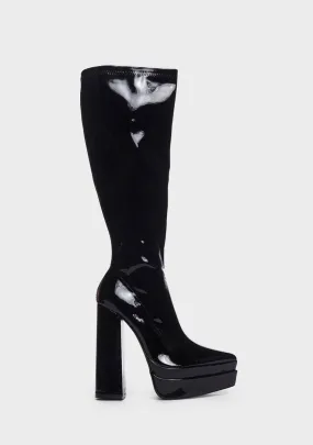 Patent End Game Knee High Boots