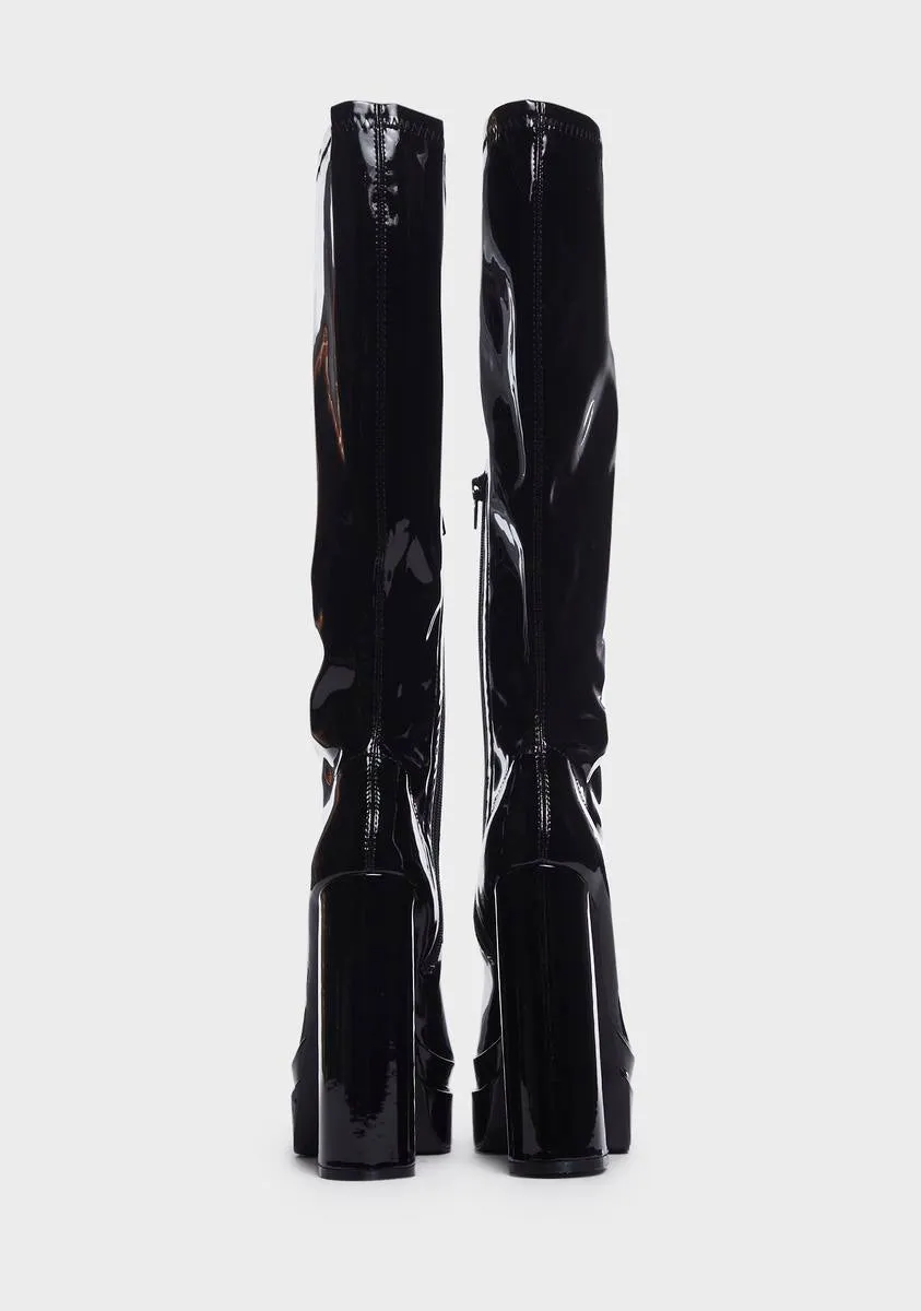 Patent End Game Knee High Boots