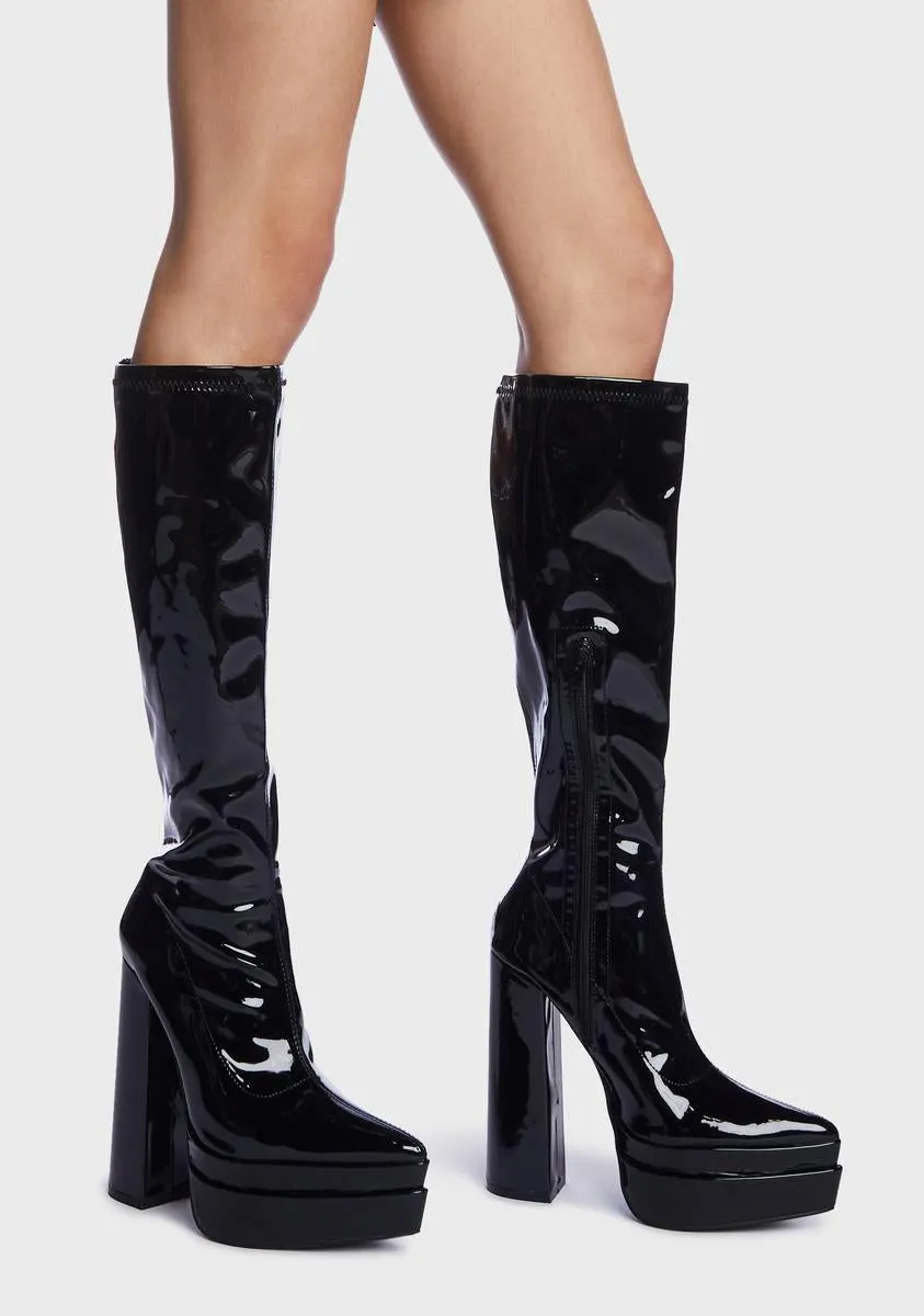 Patent End Game Knee High Boots