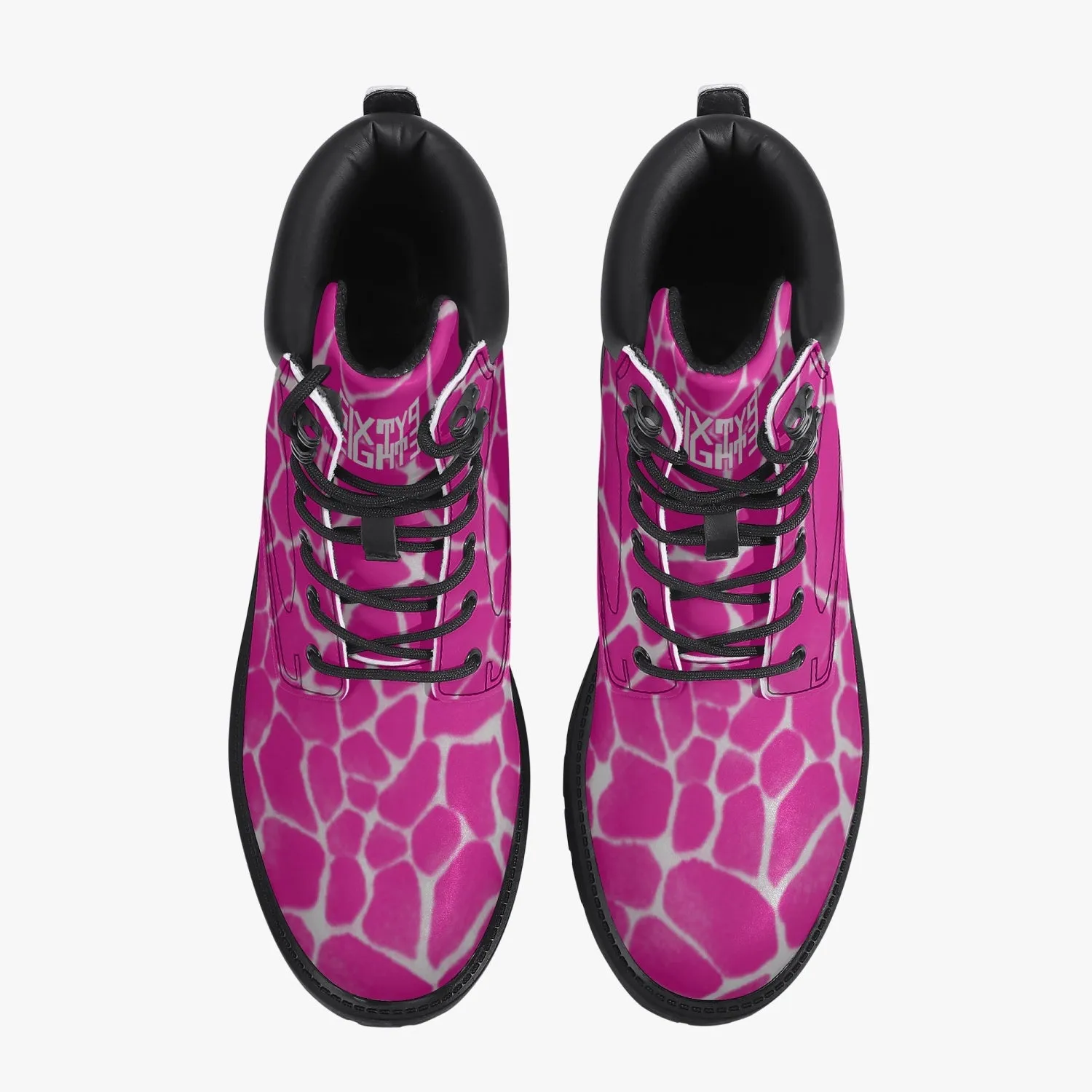 Sixty Eight 93 Logo White Boa Fuchsia Crème Leather Boots