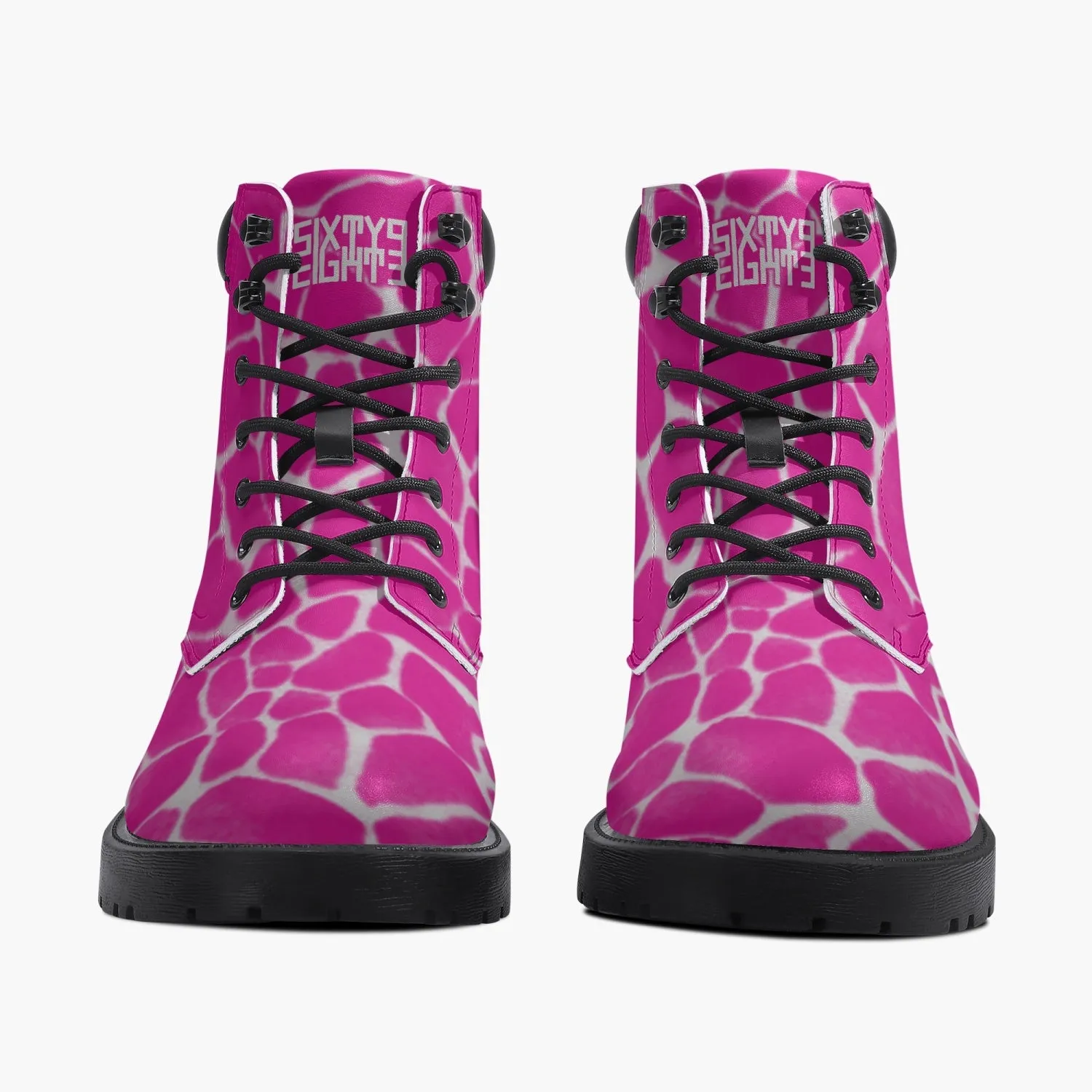 Sixty Eight 93 Logo White Boa Fuchsia Crème Leather Boots