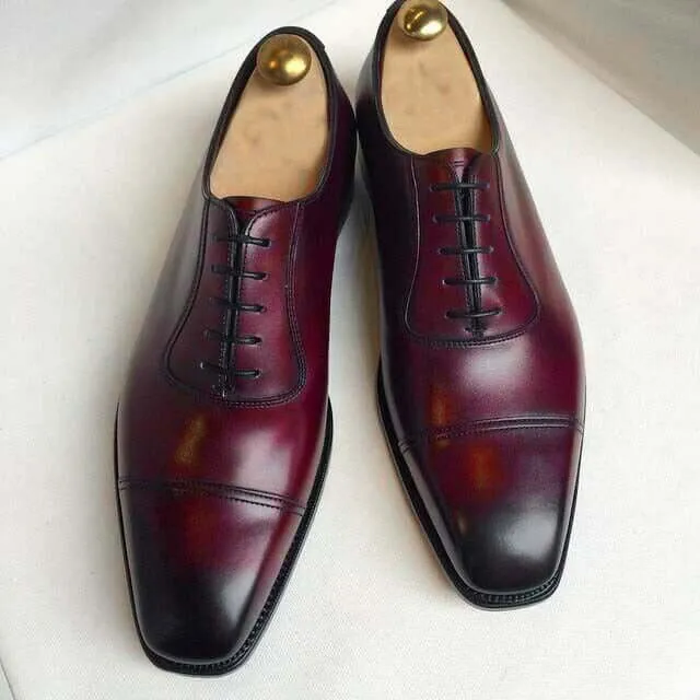 Stylish Handmade Men's Cap Toe Leather Shoes, Men Burgundy Formal Lace Up Shoes