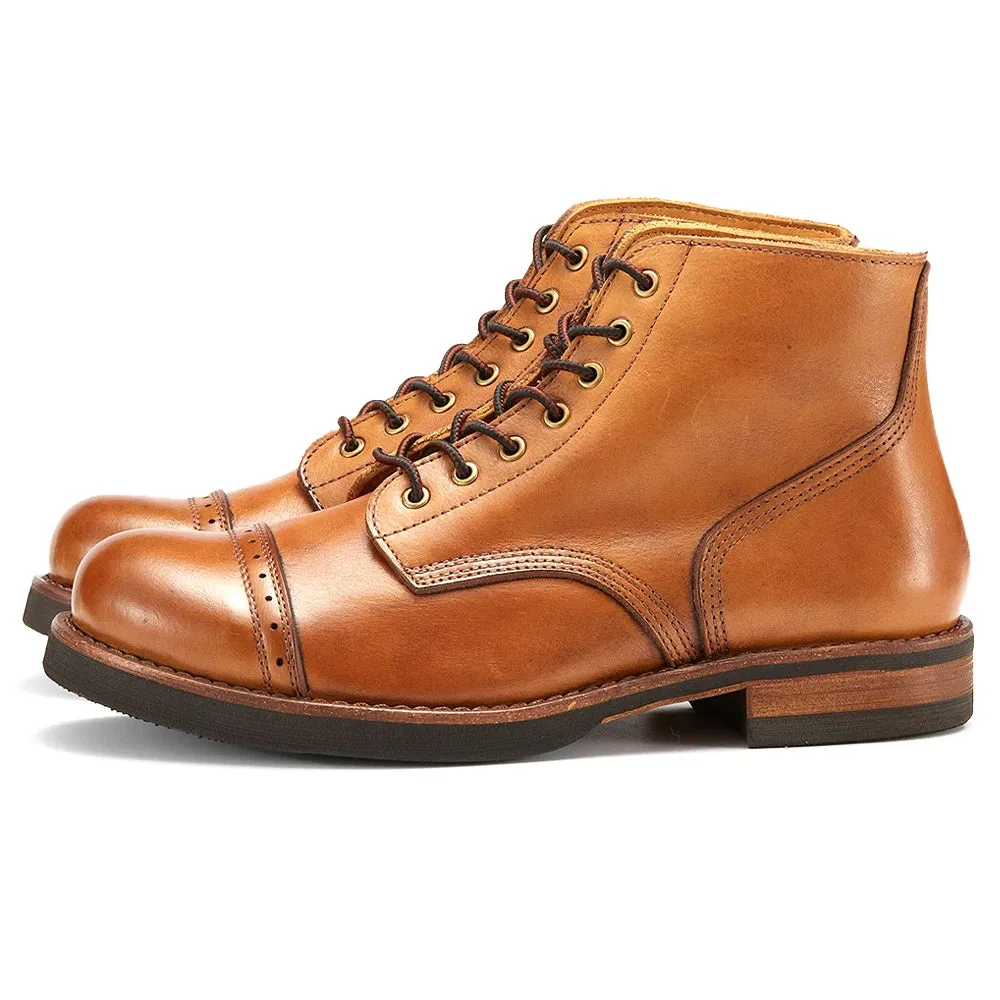 Trend4us Men’s Handmade Heritage Cap-Toe Leather Boots